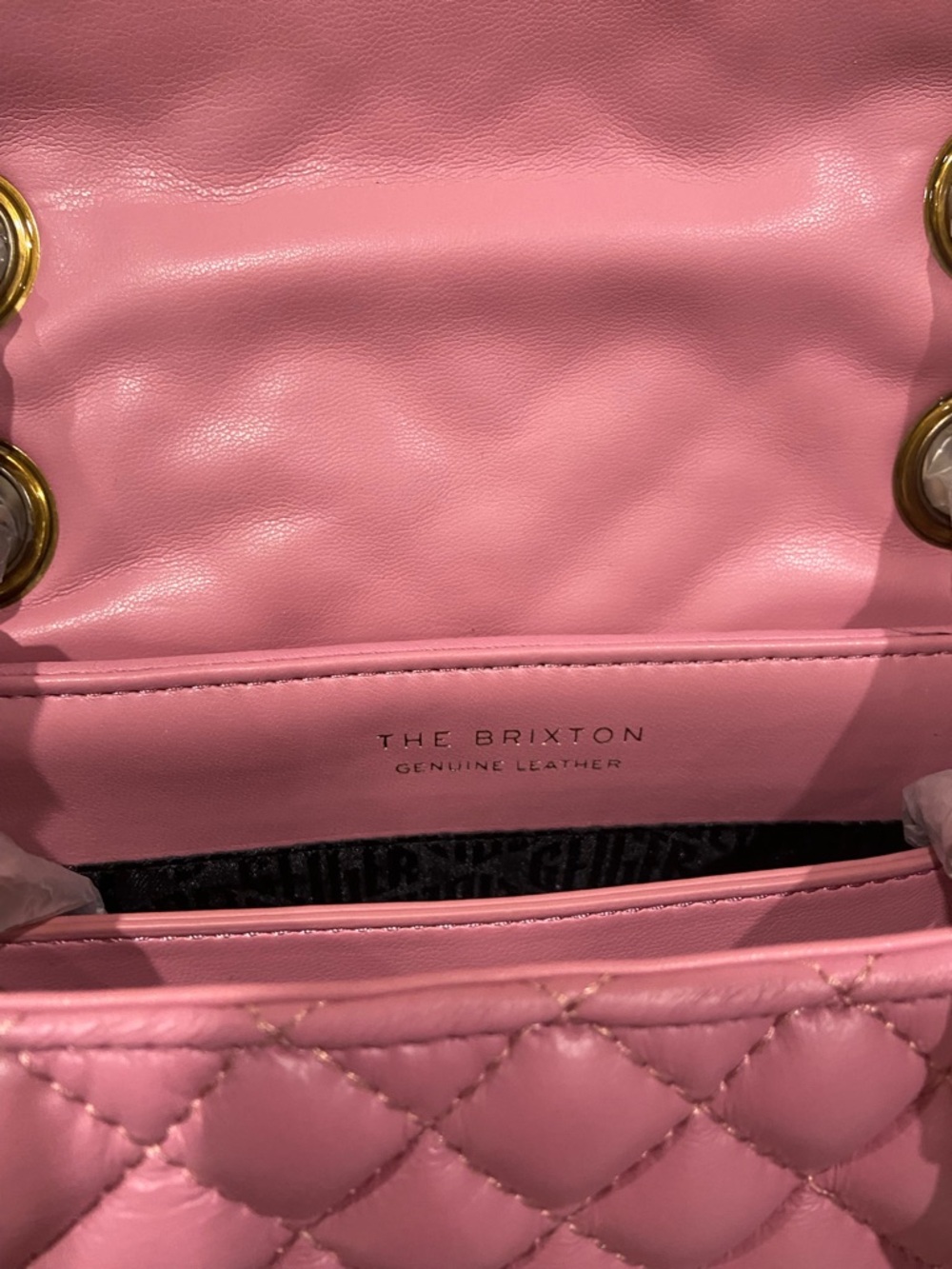 New Kurt Geiger Pink Quilted Brixton Shoulder Bag with Gold Lock and Chain - Picture 9 of 9